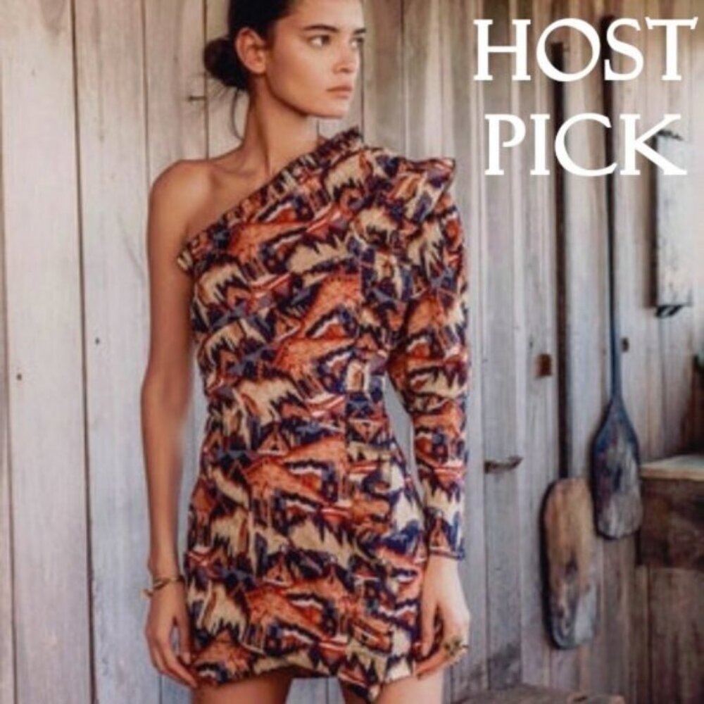 NWT Chufy one sleeve geometric & metallic accents mini dress M